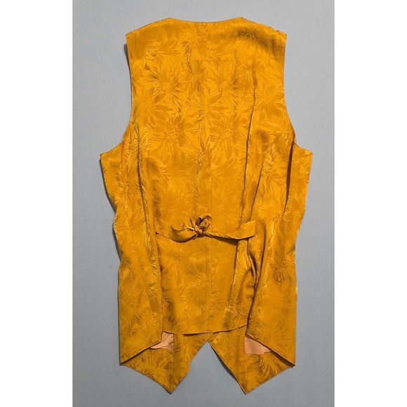 Anna Frank Silk Vest Women Small Gold Floral Jacquard Button Front V-Neck - Picture 5 of 9